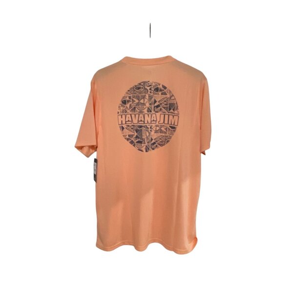 Havana Jim NWT Men Cool Tech Graphic UPF Tee L Peach Short Sleeve Casual T Shirt - Picture 6 of 9
